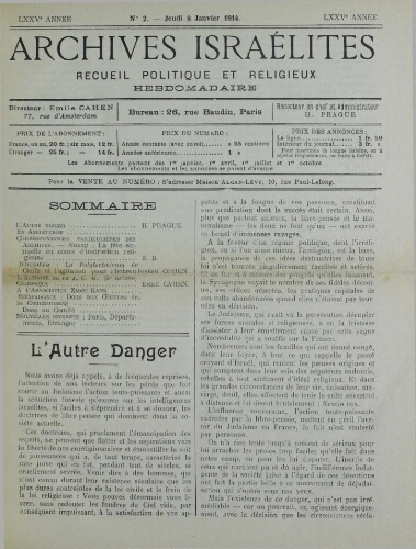 Archives israélites de France. Vol.75 N°02 (08 janv. 1914)